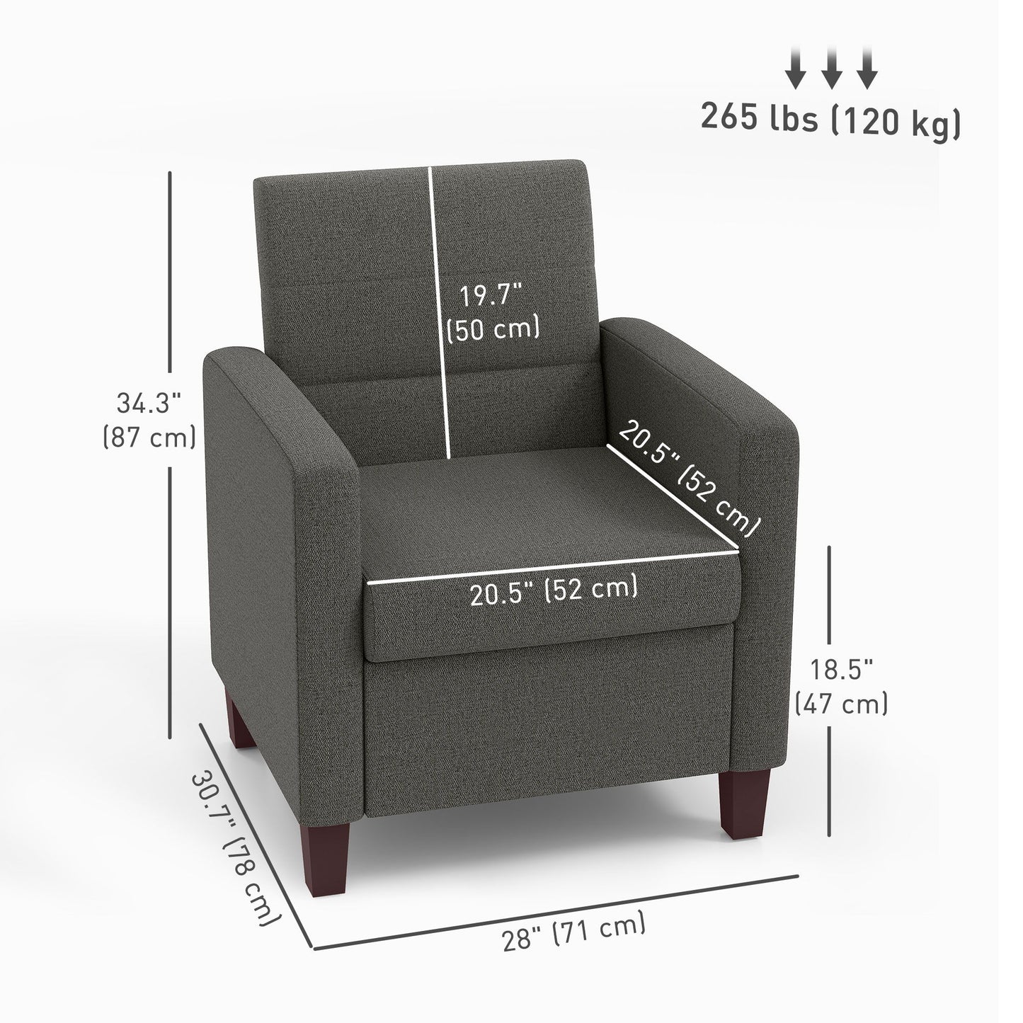 Fabric Accent Chair, Modern Armchair with Seat Cushion and Non-Slip Pads for Living Room, Bedroom, Dark Grey