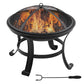 Outdoor Fire Pit, Firepit with Mesh Lid, Poker, for Camping, Bonfire, Picnic, Black
