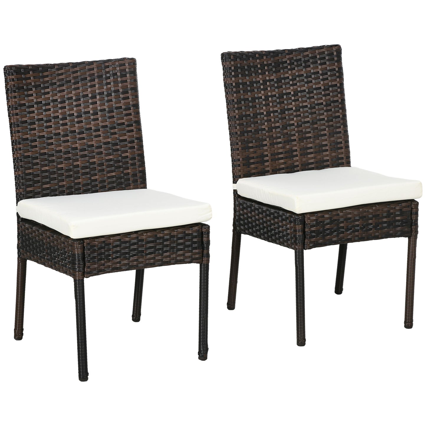 PE Rattan Outdoor Dining Chairs with Cushion, Patio Wicker Dining Chair with Backrest, Brown