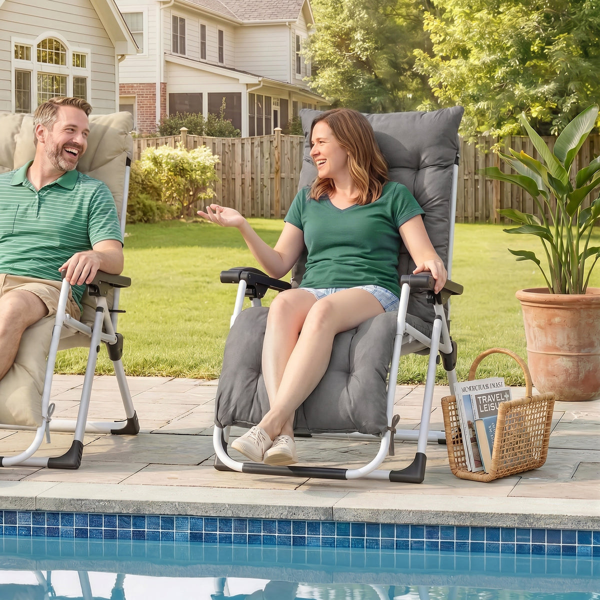 Reclining Zero Gravity Chair with Adjustable Backrest, Folding Garden Sun Lounger, Outdoor Recliner with Removable Cushion and Headrest, Dark Grey