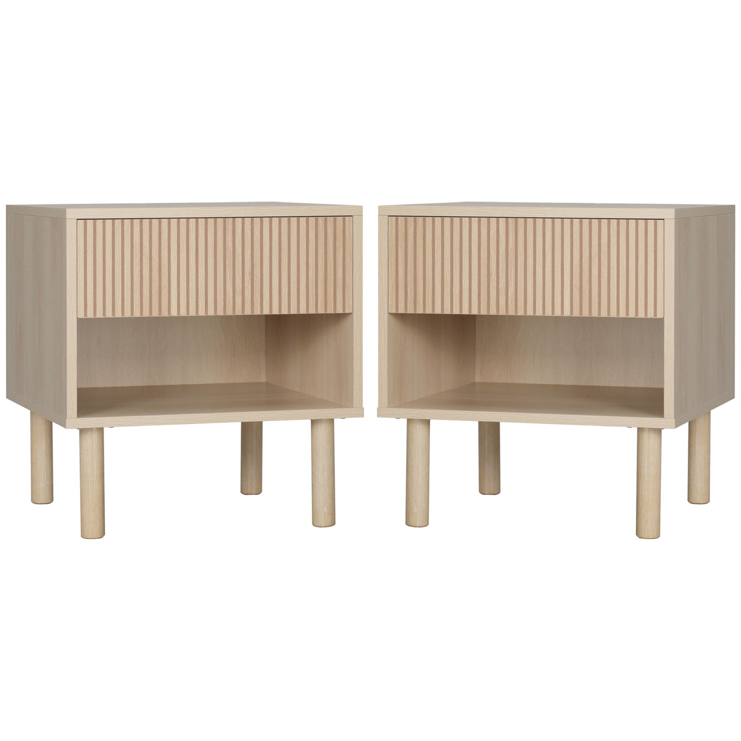 Set of 2 Bedroom Nightstands, Side Table with Storage Shelf and Drawer for Living Room, Bedroom, Natural Wood
