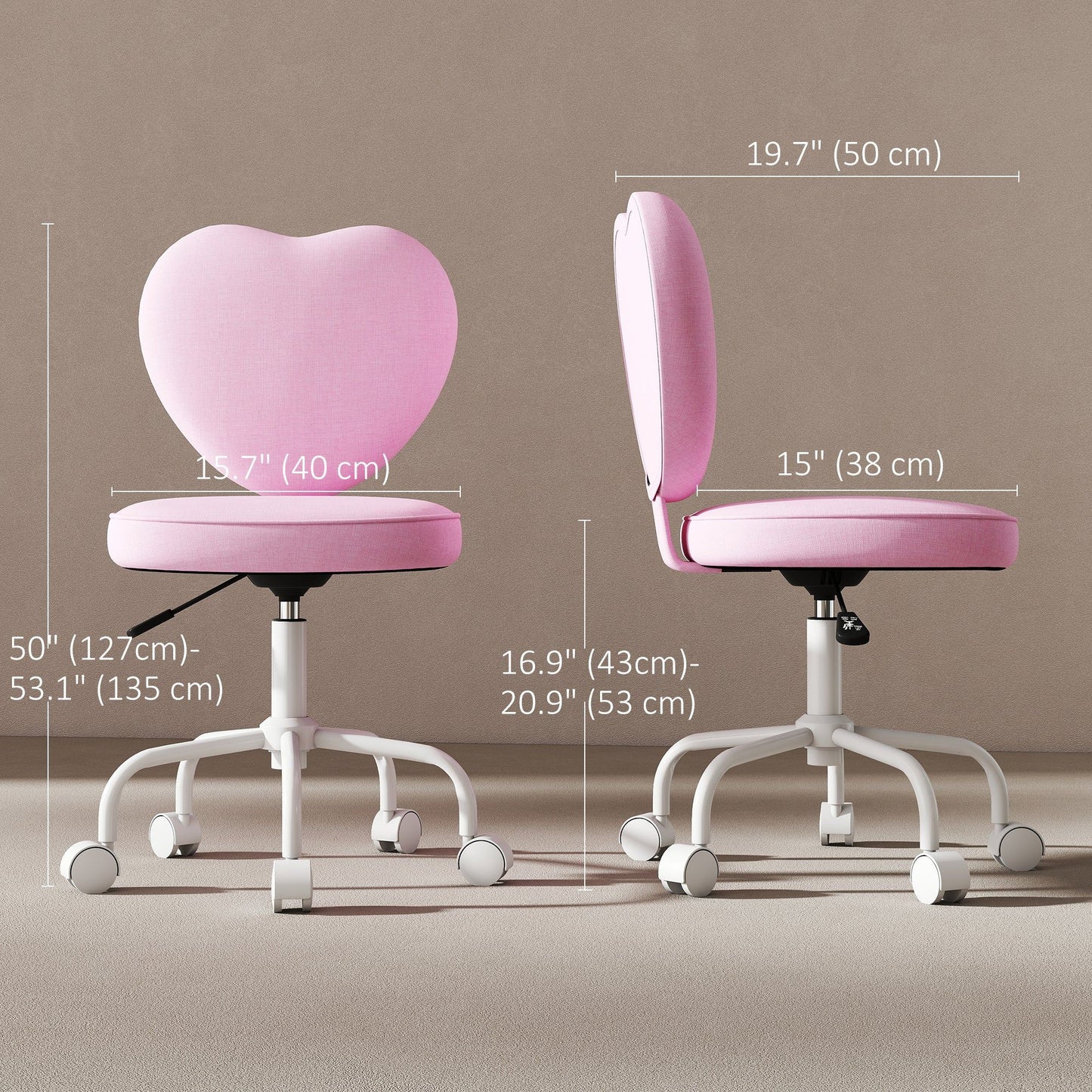 Heart-Shaped Back Office Chair, Adjustable Height - Pink
