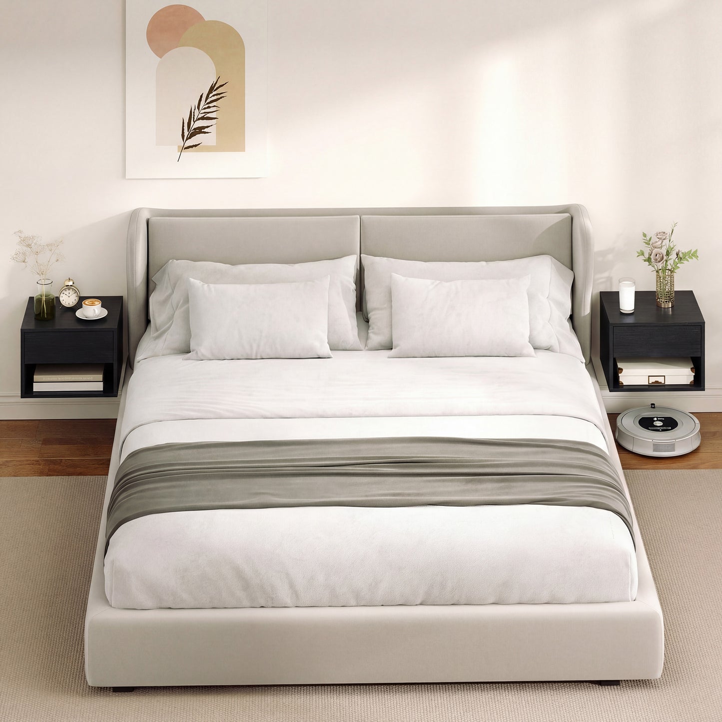Floating Nightstand Set of 2, Wall Mounted Bedside Table with Drawer for Bedroom Black