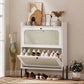 Shoe Cabinet with 2 Flip Drawers, Boho Narrow Shoe Storage Cabinet, White