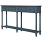 Console Table with Two Storage Drawers and Bottom Shelf, Solid Wood Frame, Easy Assembly, 58" L x 11" W x 34" H, Navy Blue