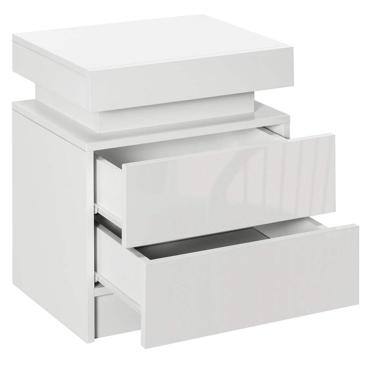 LED Nightstand with 2 Drawers - White