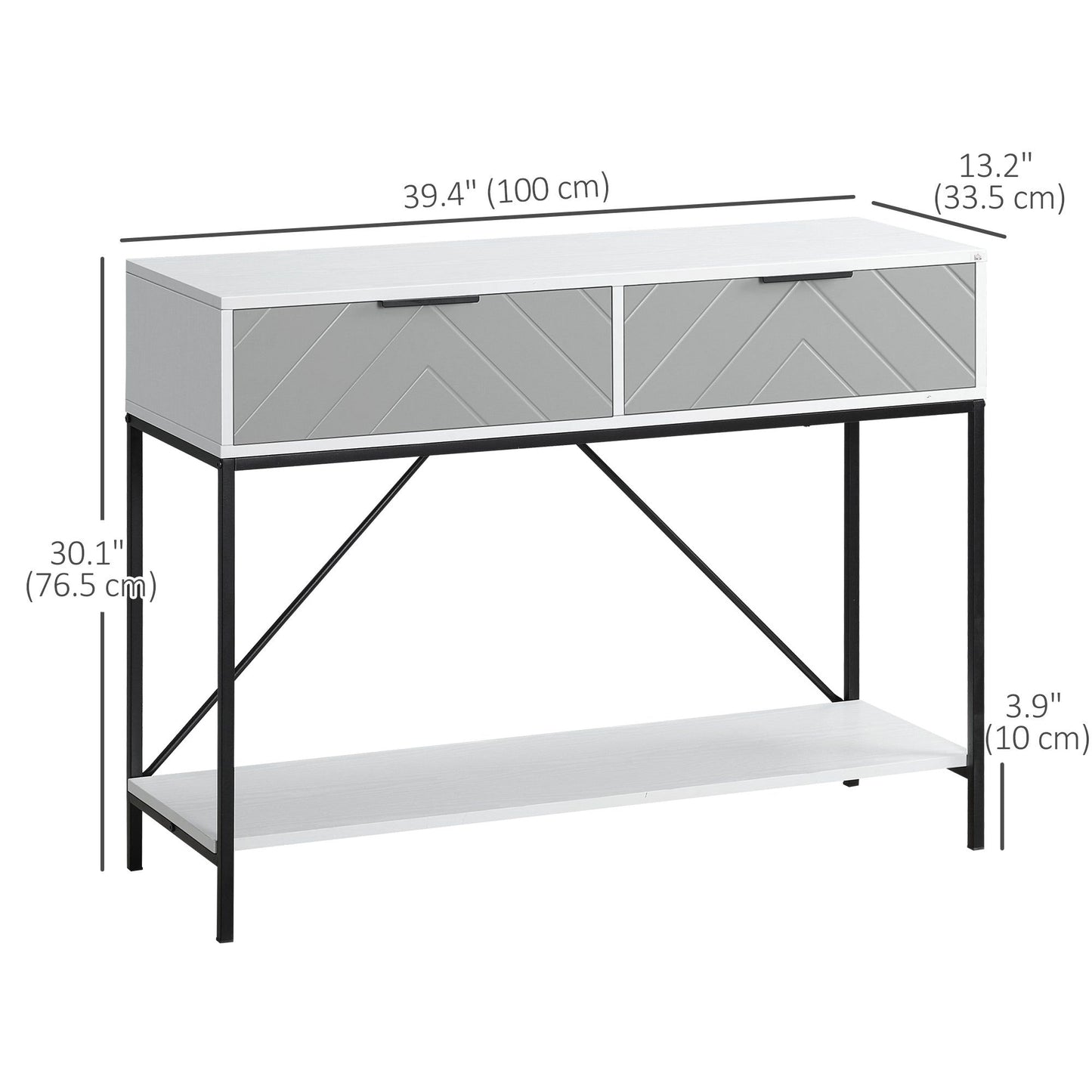 2-Tier Console Table with 2 Drawers - White