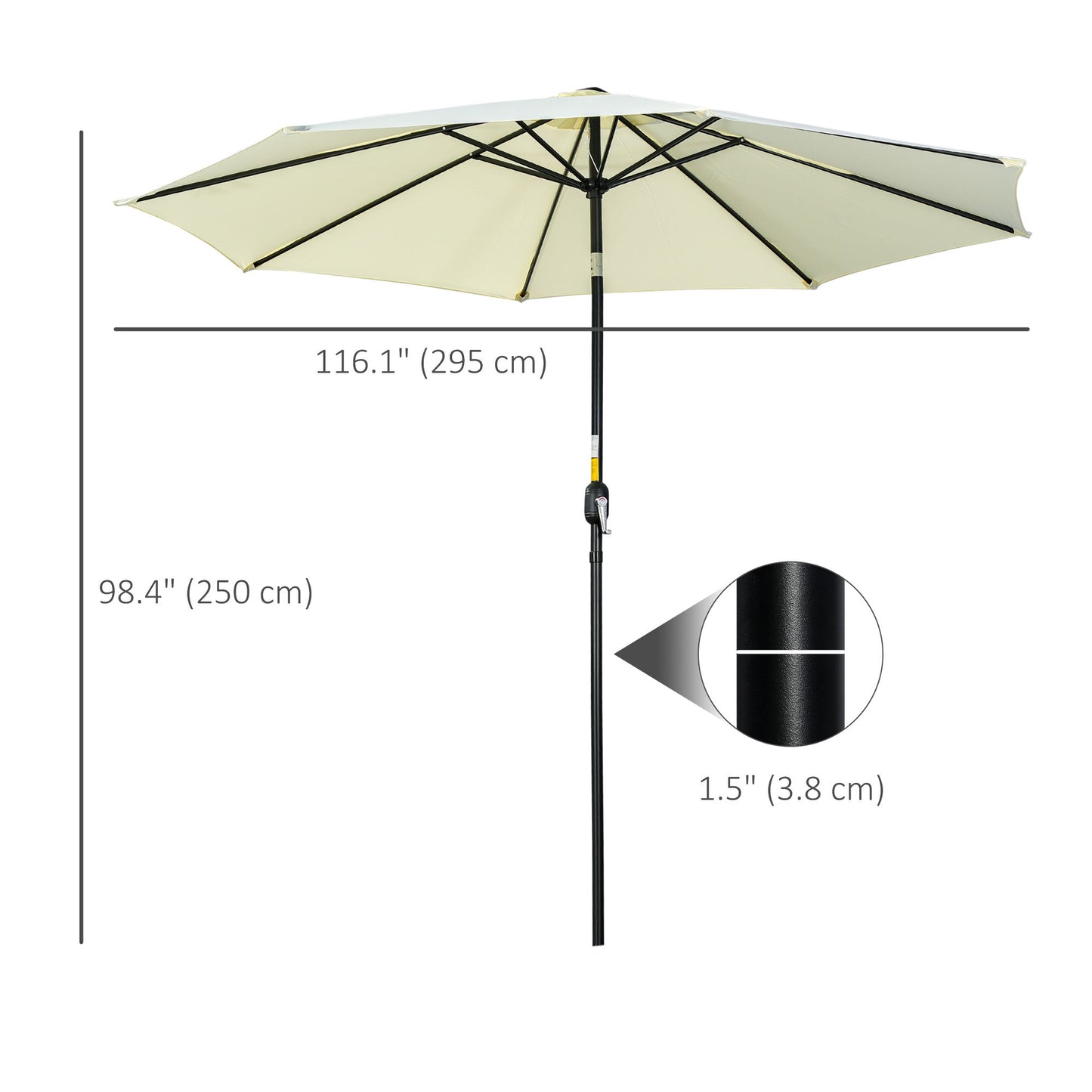 10' x 8' Round Market Umbrella, Patio Umbrella with Crank Handle and Tilt, Outdoor Parasol for Garden, Beige