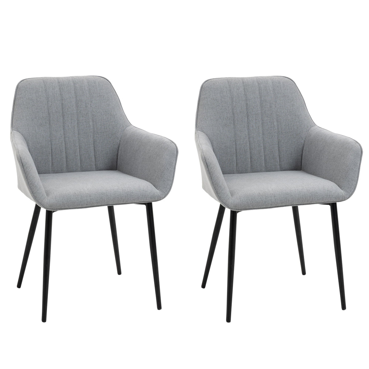 Dining Chairs Set of 2, Upholstered Linen Fabric Accent Chairs with Metal Legs, Light Grey