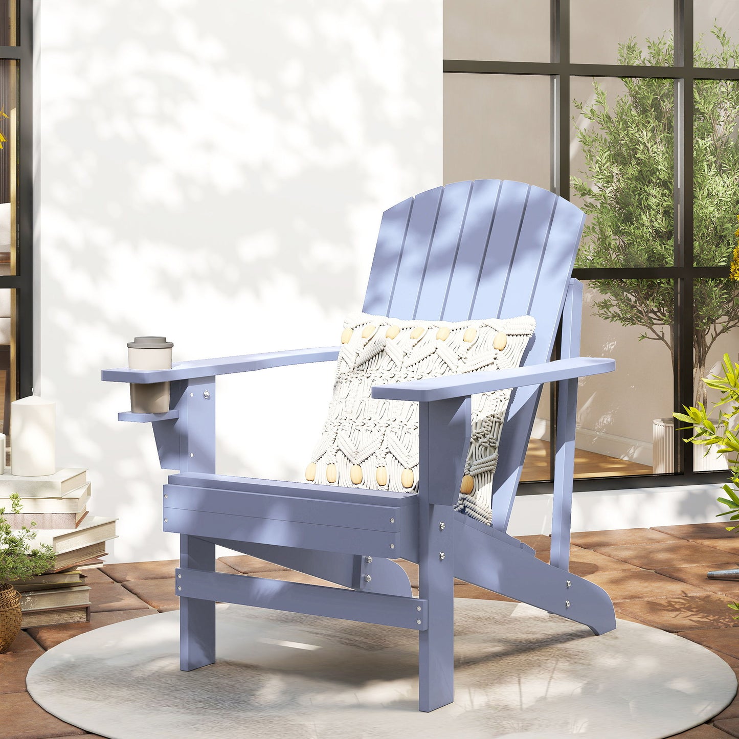 Classic Adirondack Chair Muskoka Chair, Garden Deck Chair with Cup Holder for Patio, Indoor, Backyard, Grey