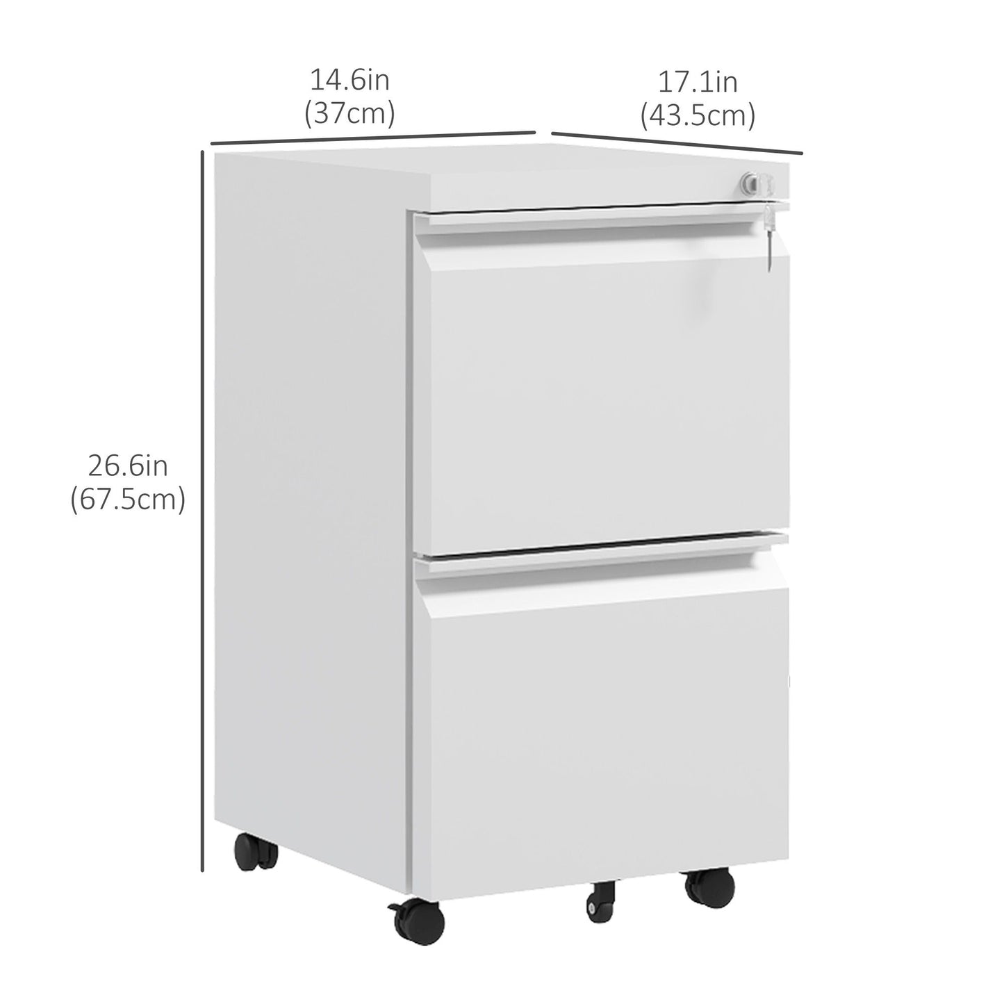 Mobile Vertical Filing Cabinet with Lock, 2-Drawer Steel File Cabinet with Adjustable Hanging Bar for Letter, A4 and Legal Size, White