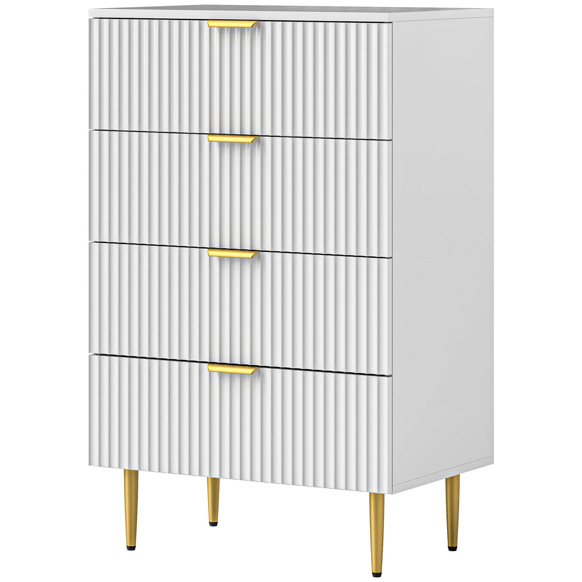 Modern Chest of Drawers 4 Drawer Dresser for Bedroom with Gold Legs and Handles, White