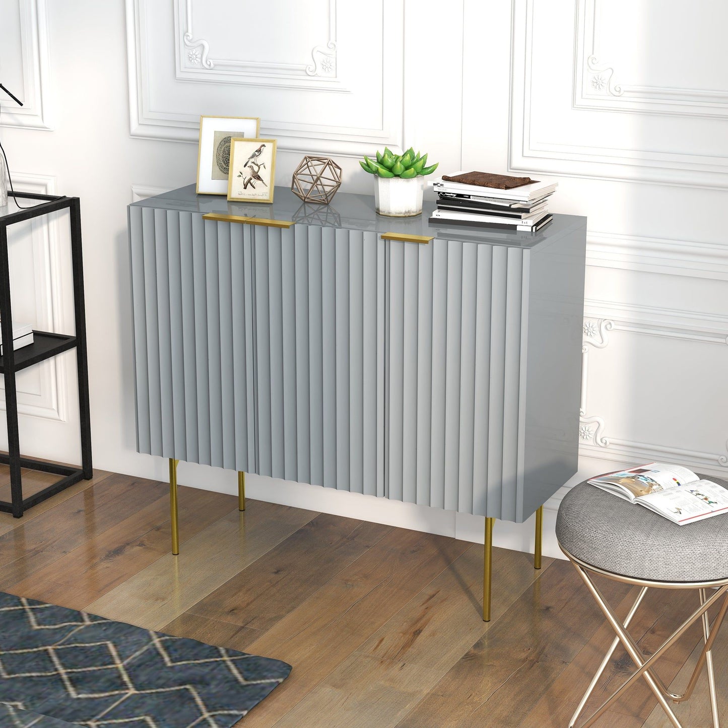 Sideboard Buffet Cabinet with Gold Legs - Grey