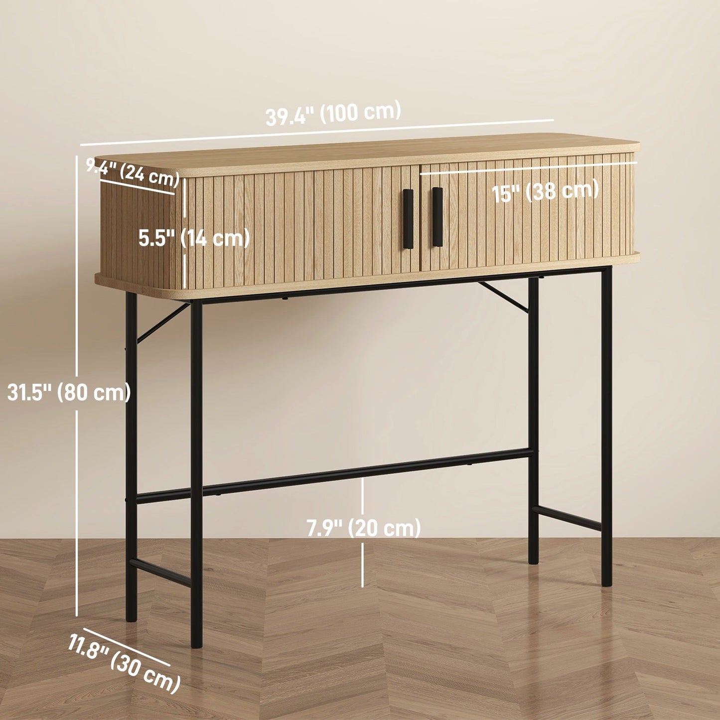 Narrow Console Table with Storage - Oak and Black