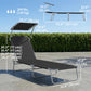 Outdoor Lounge Chair, Adjustable Folding Chaise Lounge, Tanning Chair with Sun Shade for Beach, Camping, Hiking, Backyard, Light Grey