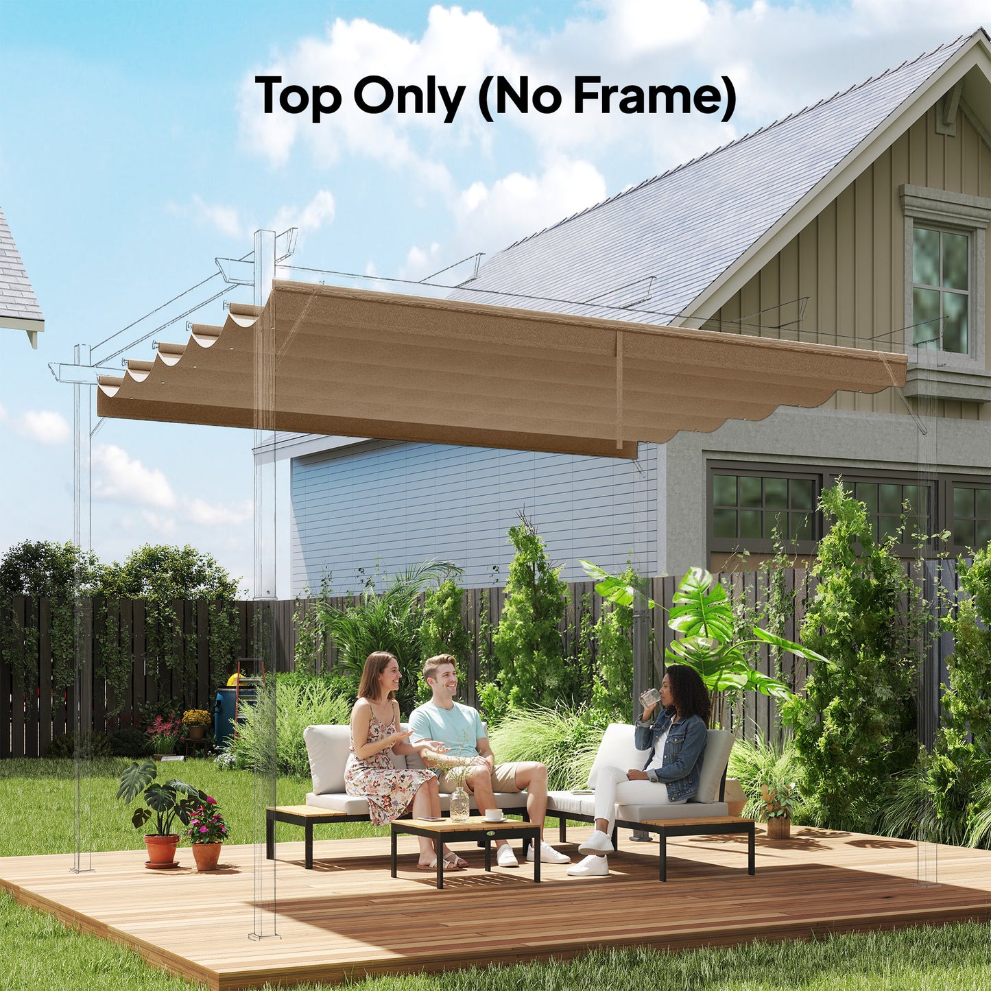 8.2' x 8.4' Tan Retractable Pergola Canopy Replacement