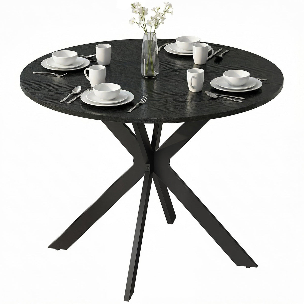 39" Round Dining Table with Steel Legs - Black Wood Grain