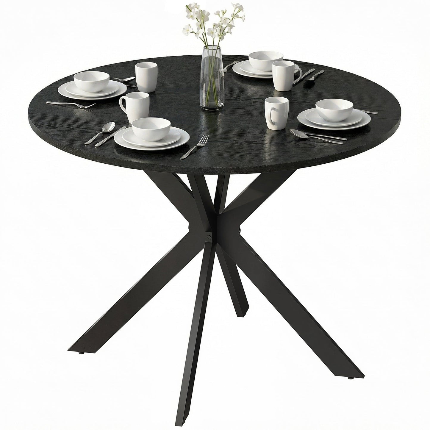 39" Round Dining Table with Steel Legs - Black Wood Grain
