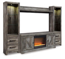 5 Pc. Entertainment Center - 63" TV Stand with Fireplace Insert Glass/Stone