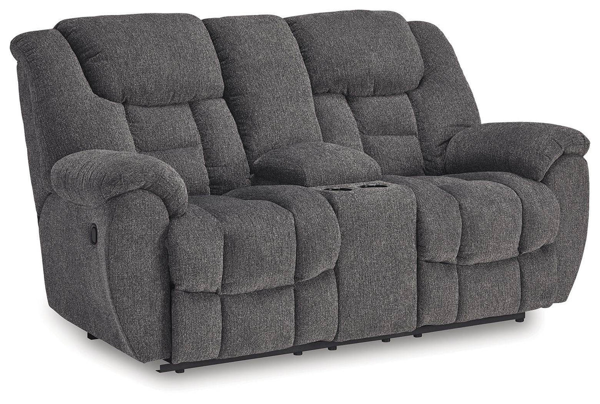 Foreside - Dbl Reclining Loveseat With Console - Fabric - Charcoal