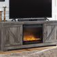 Wynnlow - 63" TV Stand With Glass/Stone Fireplace Insert - Gray