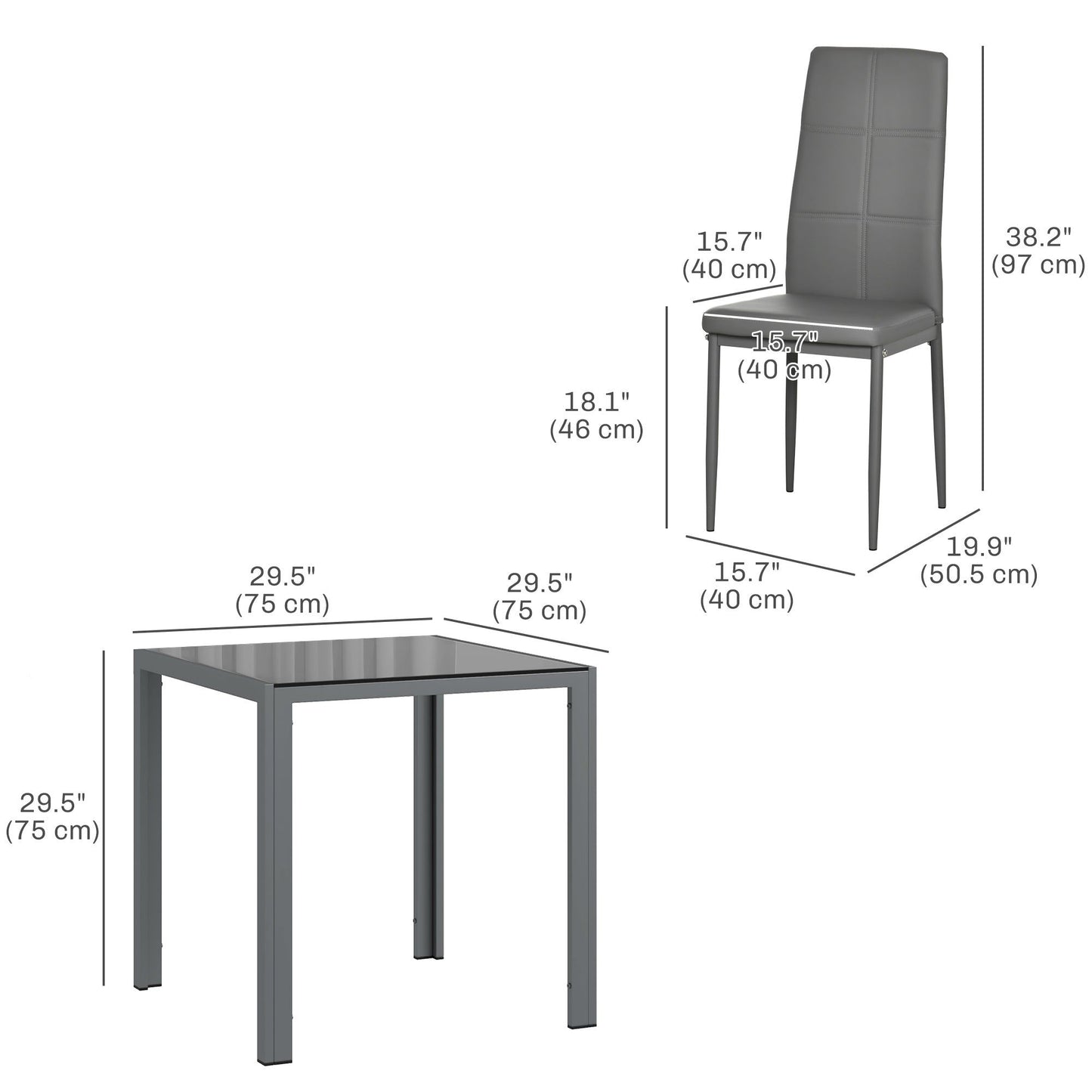 3-Piece Glass Dining Table Set - Grey