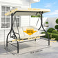Convertible Patio Swing Bed with Canopy and Cushions, 3 Seater Porch Swing for Outdoor, Backyard, Garden, Cream White