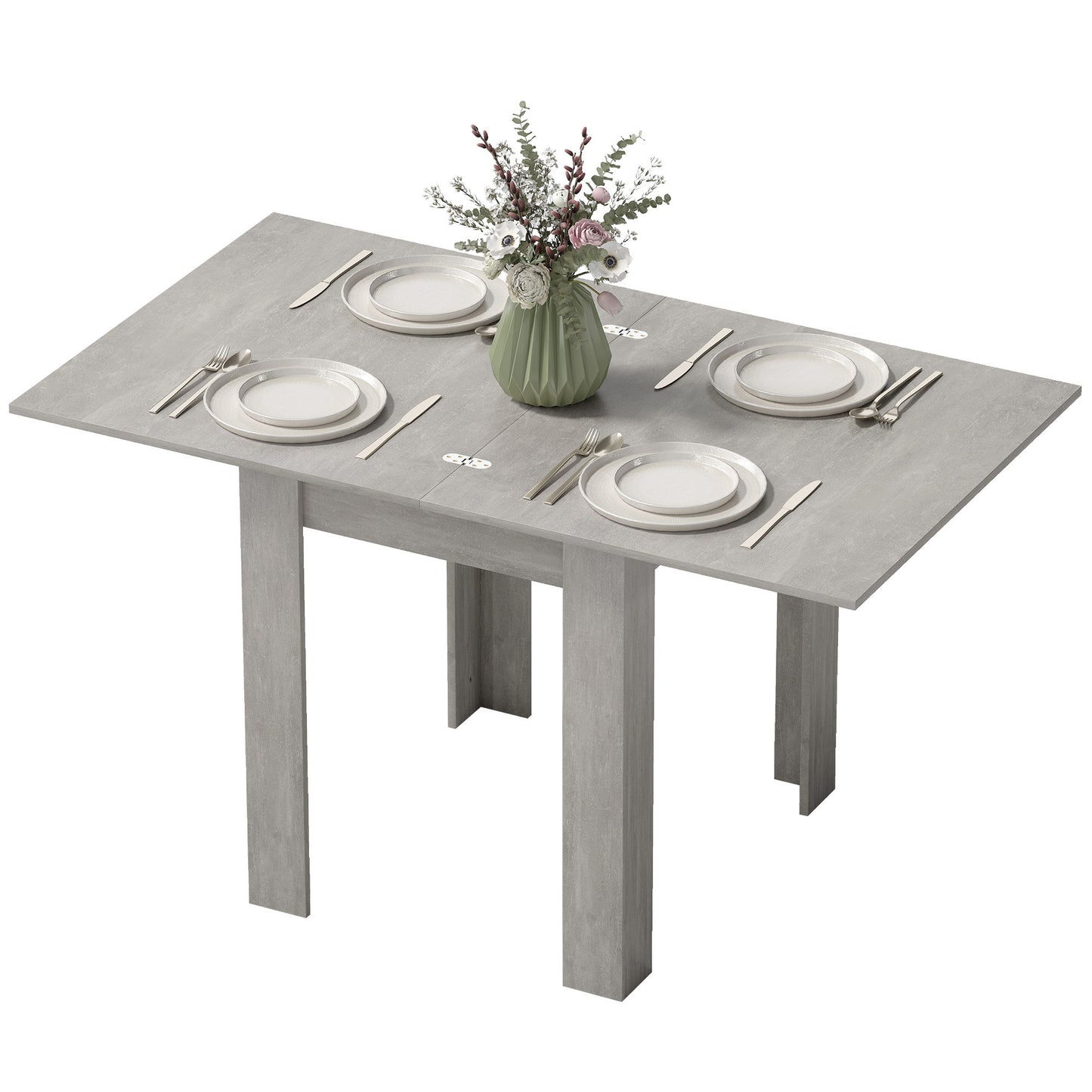 55" Extendable Dining Table for 4-6 Person, Kitchen Table with PU Handle and Felt Pads for Small Spaces, Grey