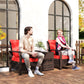 3 Pieces Wicker Patio Furniture Set, Rattan Bistro Set with Storage Coffee Table and Thickened Cushions, Outdoor Conversation Set for Garden, Porch, Balcony, Red