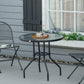 31.5" Round Outdoor Dining Table Coffee Side Bistro Table with Umbrella Hole, Glass Top, Steel Frame for Garden, Patio