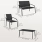 4 Piece Patio Furniture Set, Outdoor Conversation Set with Deep Seat, Loveseats, Armchairs, Glass-Top Table, Black