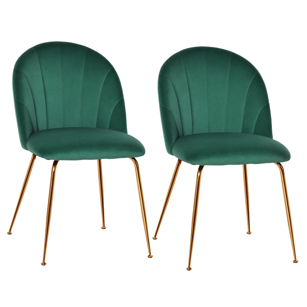 Modern Dining Chairs Set of 2, Upholstered Kitchen Chairs, Accent Chair with Gold Metal Legs for Kitchen, Dining Room, Green