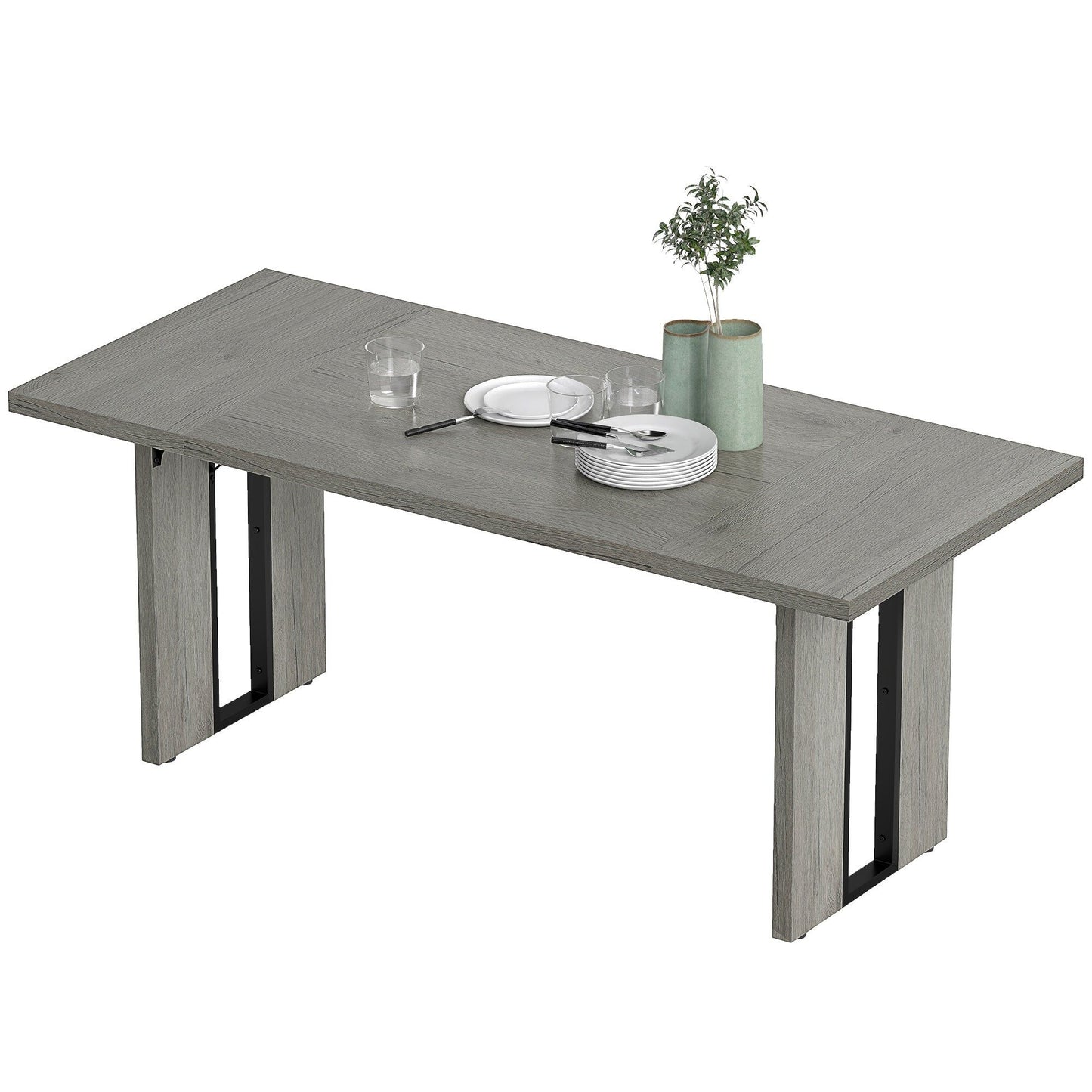 71" Industrial Dining Table Seats 8 - Grey Wood Finish