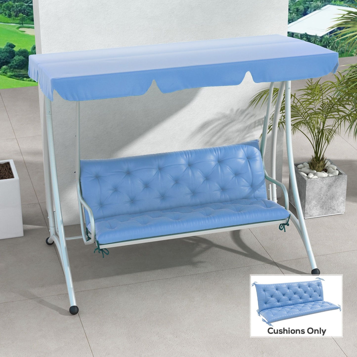 3-Seater Outdoor Bench Swing Chair Replacement Cushions for Patio Garden, Light Blue