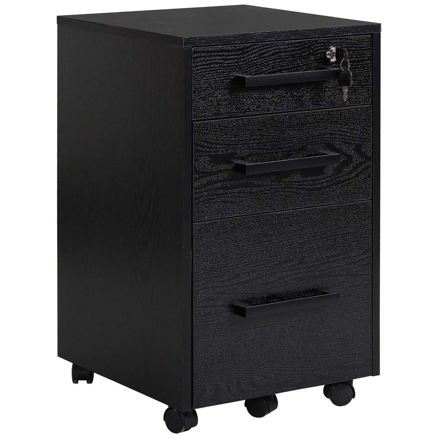 Lockable Vertical File Cabinet with Lock, 3 Drawer Filing Cabinet with Hanging Bars for Letter and A4 Size, Black