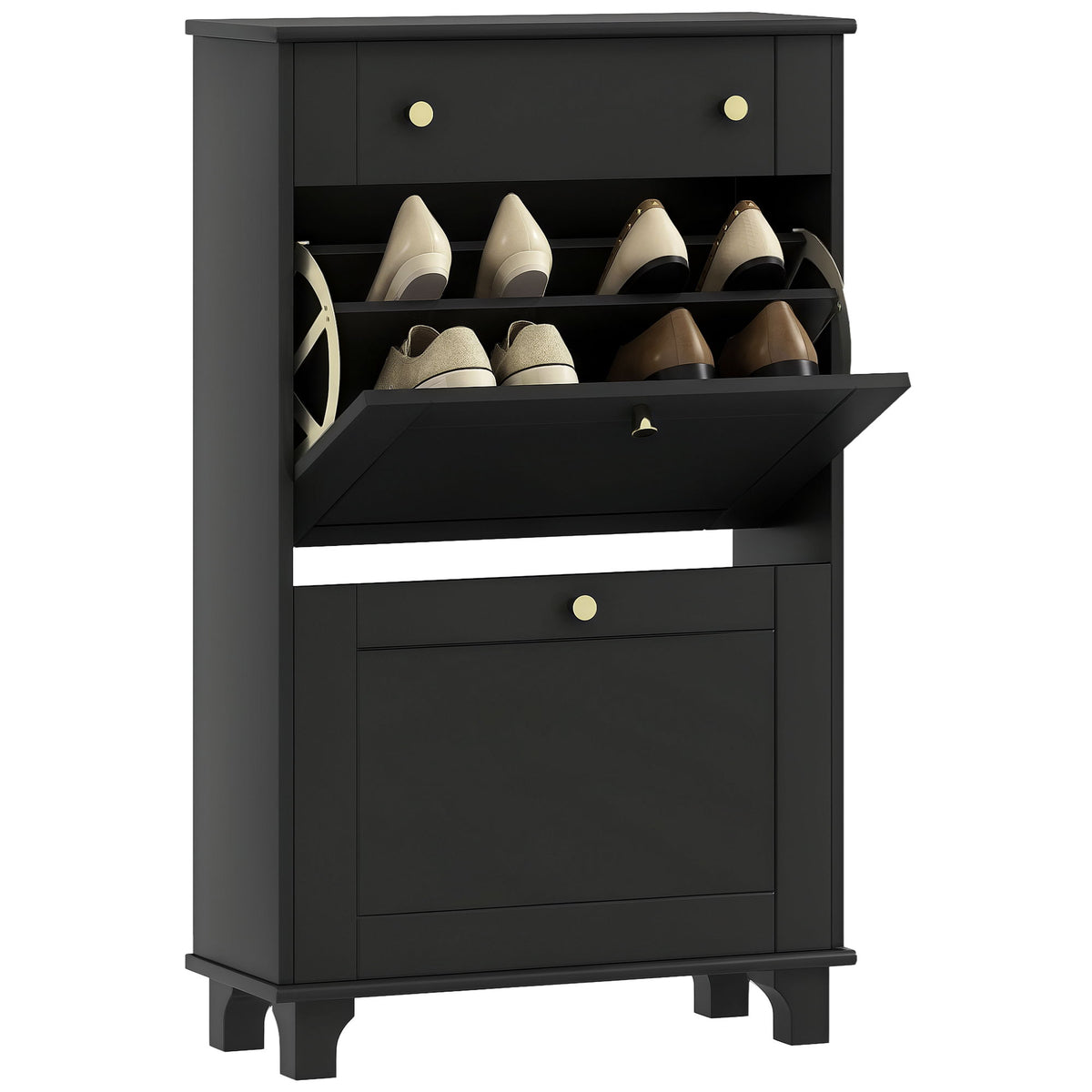 Slim Shoe Storage with 2 Flip Drawers and Adjustable Shelves Shoe Cabinet Organizer for 8 Pair, Black