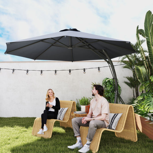 11FT Patio Umbrella, Cantilever Umbrella with 8 Ribs, 360° Rotation, Easy Adjustment for Garden, Deck, UPF 50+, Grey