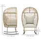 Oversized Rocking Chair, Indoor Outdoor Egg Chair w/ Thickened Cushions, Wicker Patio Lounger for Porch, Balcony, Beige