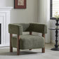 Cozy Accent Armchair with Spring Bag Seat Cushion, Single Lounge Sofa for Bedroom, 30.5" L x 29.5" W x 27" H, Olive Green+Walnut