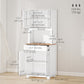 Coastal Kitchen Buffet with Hutch and Glass Doors - White