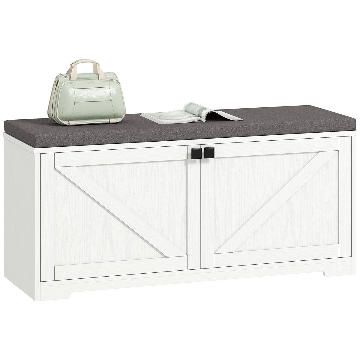 Shoe Storage Bench with Padded Seat - White Wood Grain