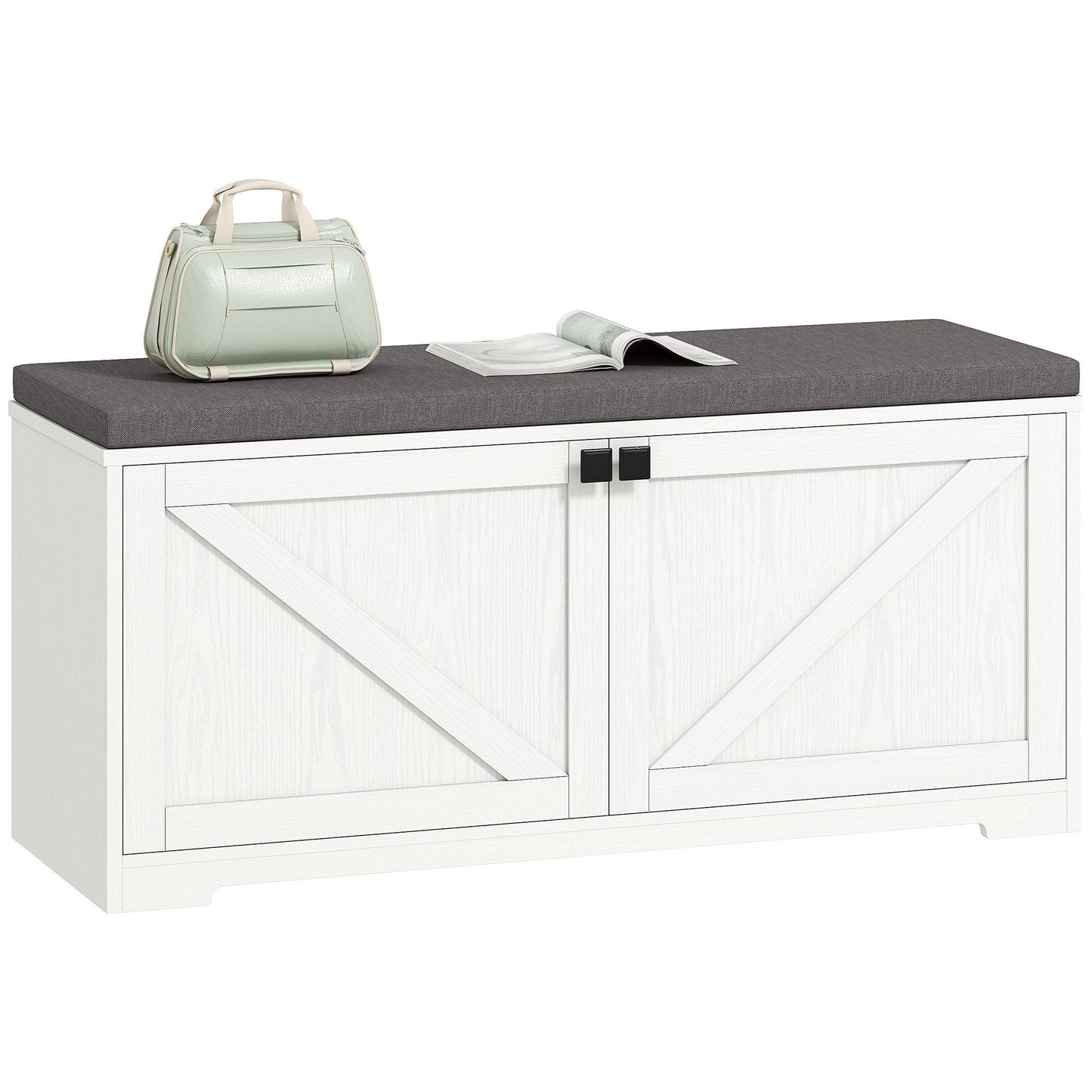 Shoe Storage Bench with Padded Seat - White Wood Grain