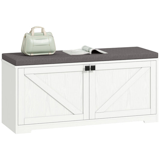 Shoe Storage Bench with Padded Seat - White Wood Grain