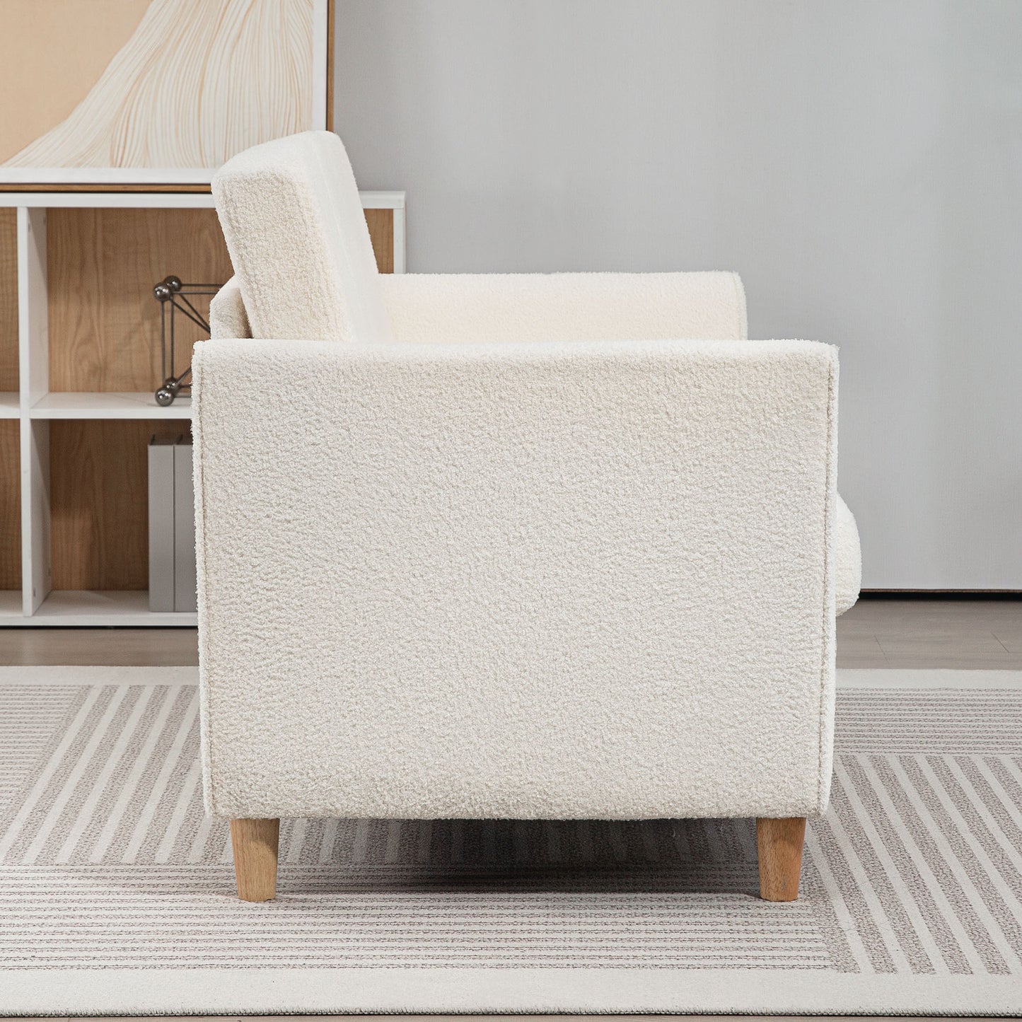 2-Seat Sofa Two-Seater Couch with Armrests and Wood Legs for Living Room, Bedroom, Cream White