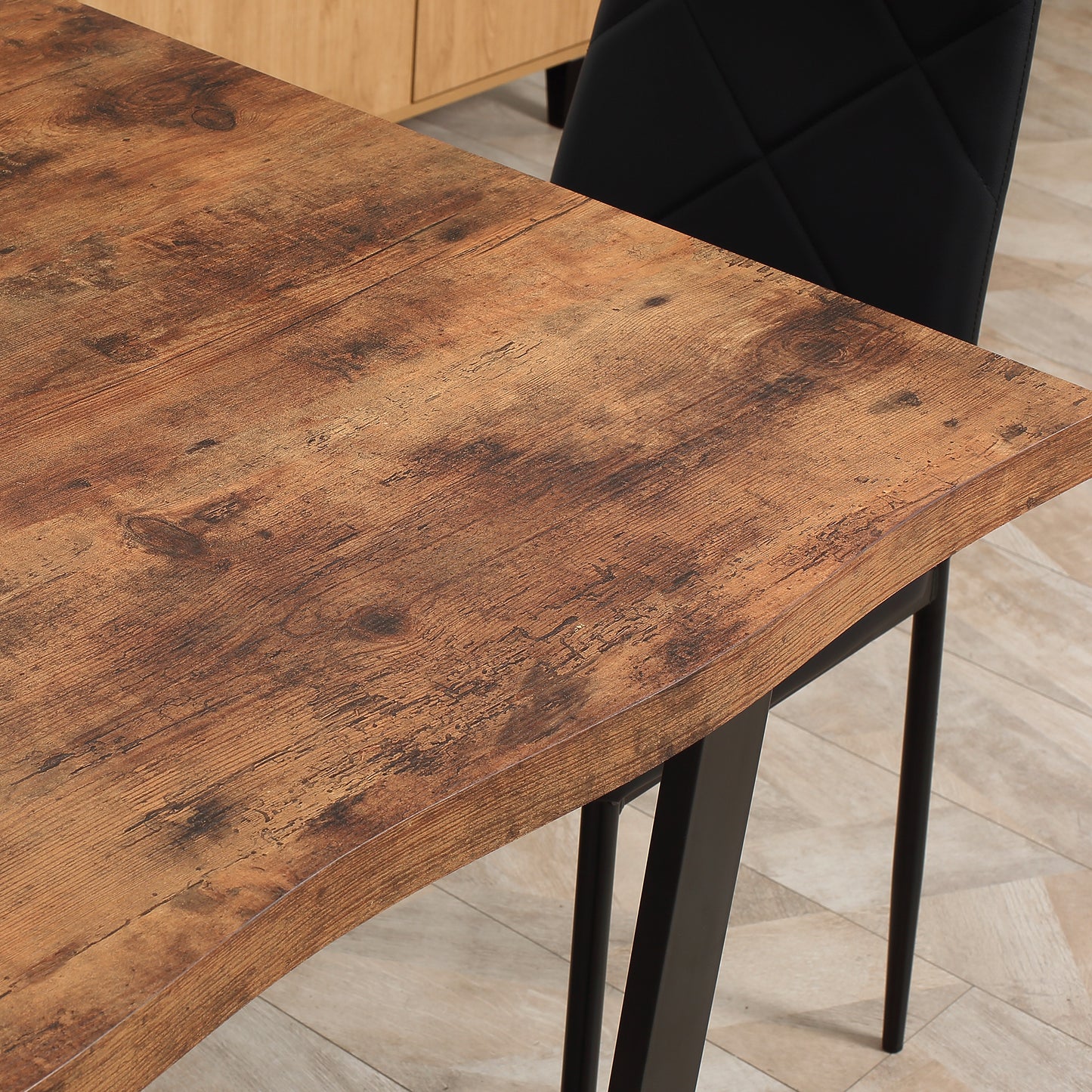 63" Kitchen Table, Industrial Dining Table with Wave-edged Tabletop and Steel Legs for Up to 6 People, Rustic Brown