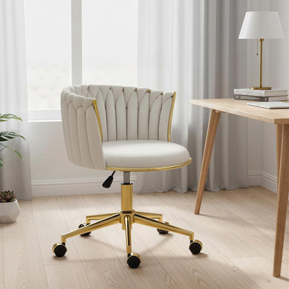 Woven Back Vanity Office Chair with Wheels - Cream White