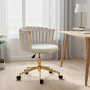 Office Chair, Vanity Chair with Woven Back, Adjustable Height, Rolling Wheels, Cream White
