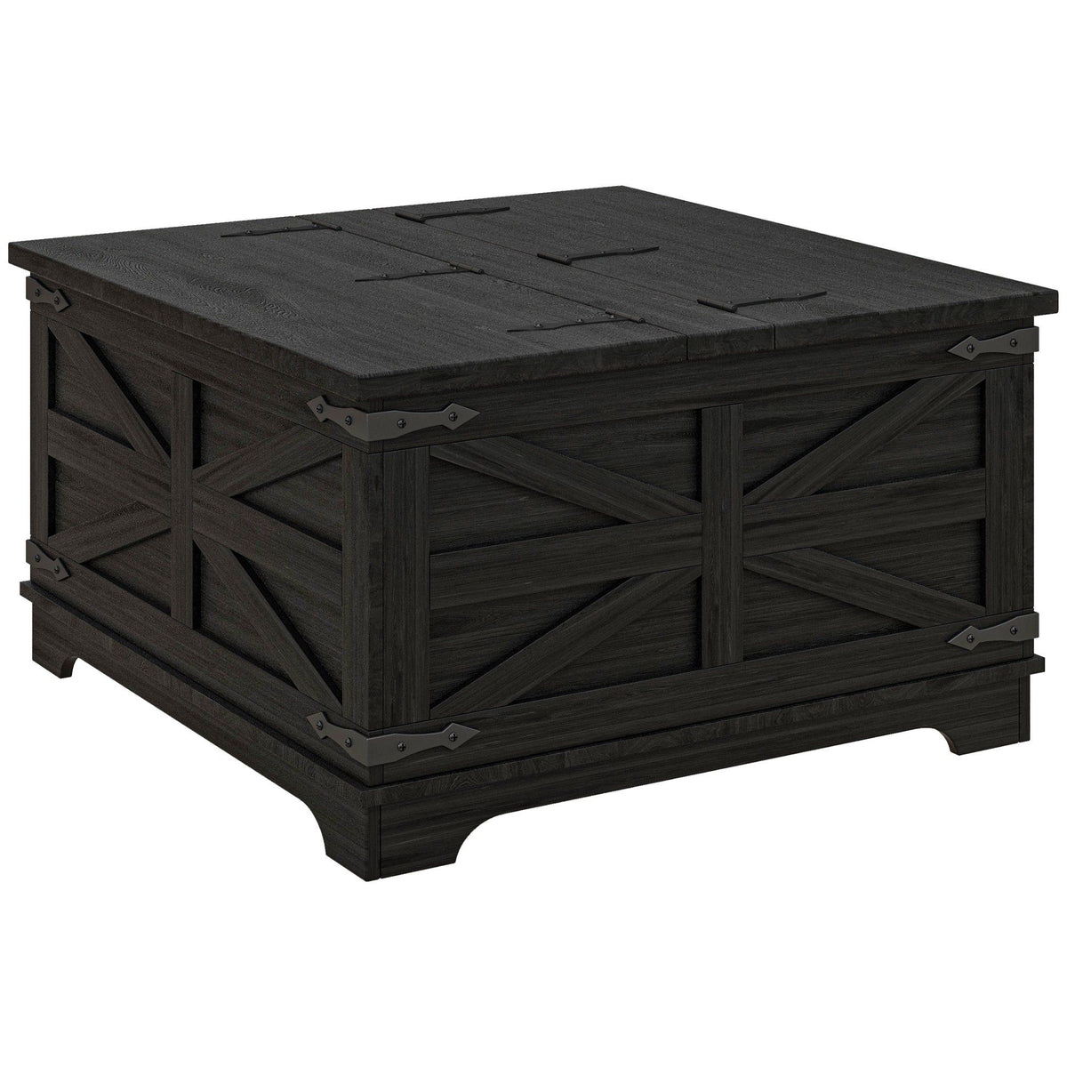 Farmhouse Square Coffee Table with Hidden Storage - Black