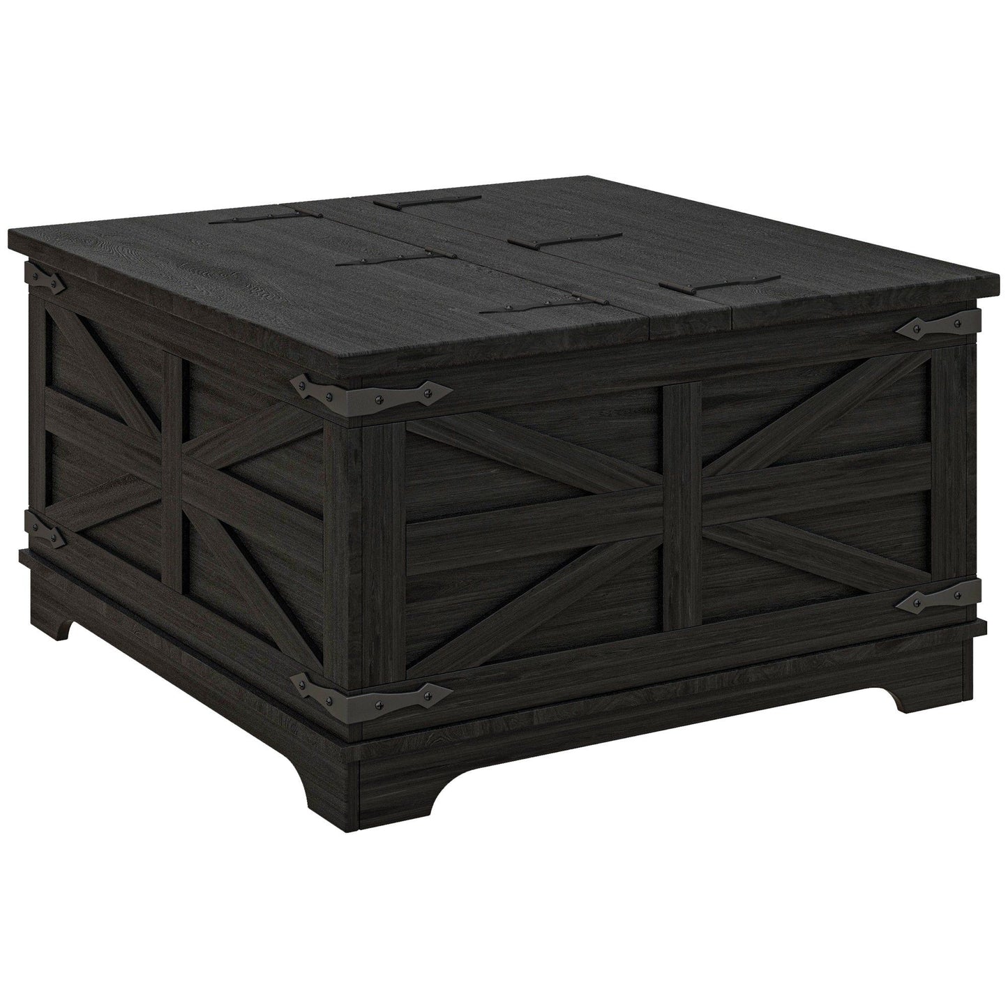 Farmhouse Square Coffee Table with Hidden Storage - Black