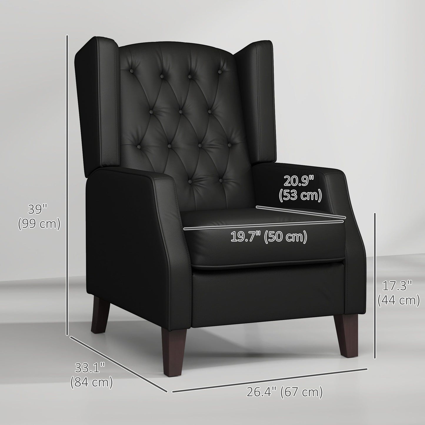 Faux Leather Accent Armchair with Thick Padding - Black